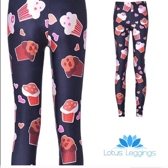 lotus leggings Pants - LOTUS LEGGINGS cupcake print black YOGA DANCE S